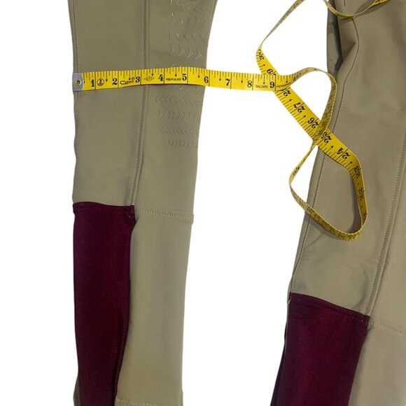 EQUO 2 PAIR Riding Breeches Mid-Rise Stretch Grip Fabric Maroon Trim Size 12 - Picture 9 of 10